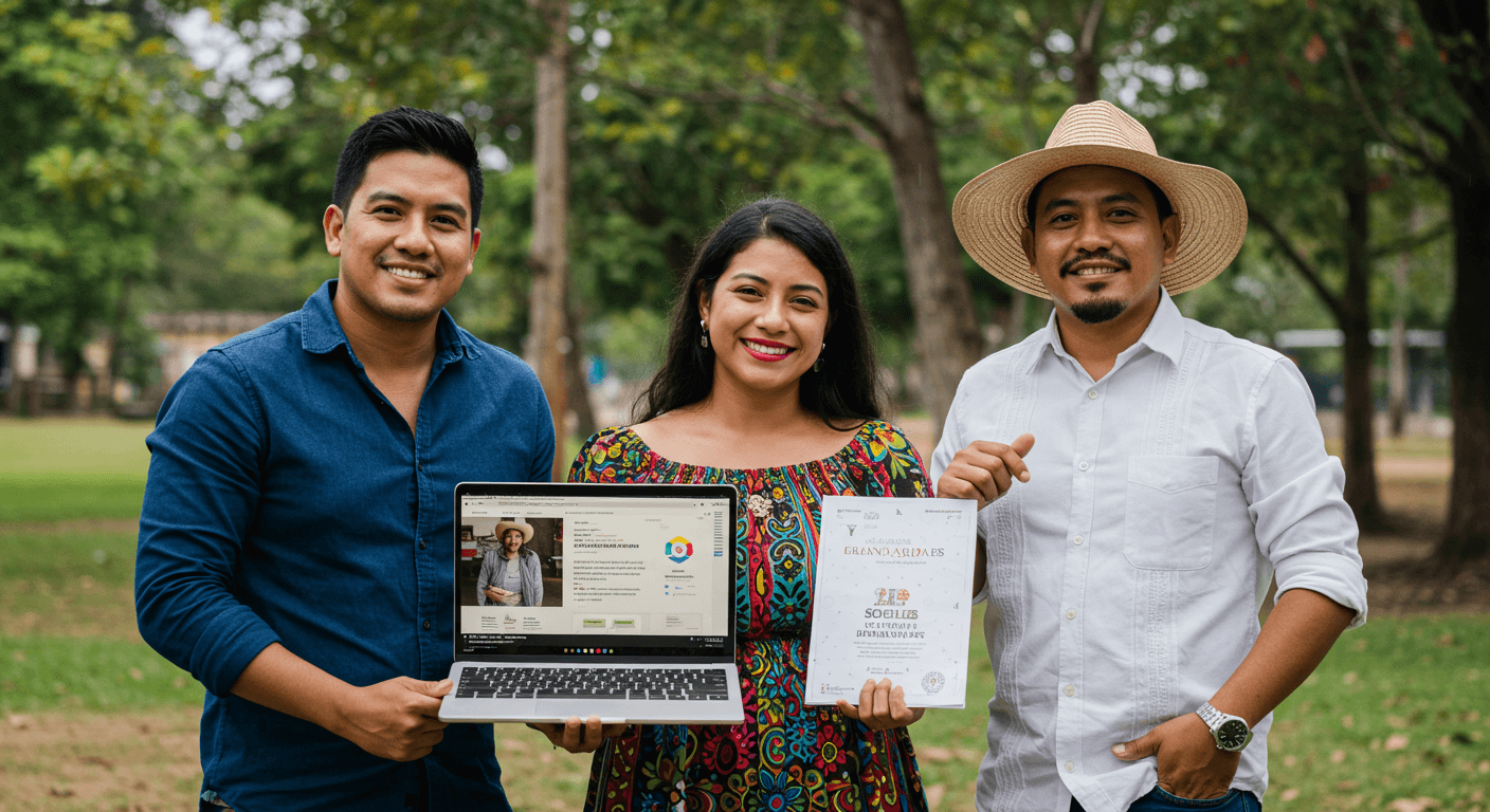 Emprendedores en Panamá mostrando su negocio transformado gracias al branding y diseño profesional.